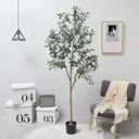Artificial Olive Trees Silk Trees Faux Olive 7ft Tall Tree in Potted Oliver Branch Leaves and Fruits for Modern Home Decor Indoor