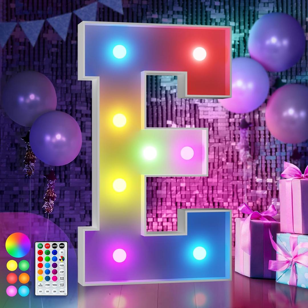 imprsv 3FT Colorful Marquee Letters E, 18 Colors Large Light up Letters Alphabet Sign with Remote, Big Marry Me Sign, Birthday Party Decorations Anniversary Wedding Decoration