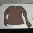 SUUKSESS Women Crew Neck Long Sleeve T Shirts Double Lined Tight Fitted Crop Top (Small, Brown)