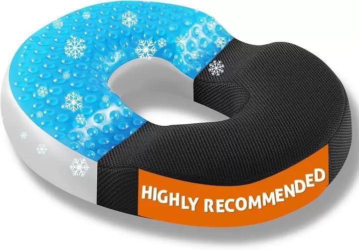 Niceeday Donut Pillow for Office Chair Seat Cushion for Car, Cooling Gel Memory Foam Cushion for Wheelchair Kitchen Chair Driving Desk Chair, Car Seat Cushion Chair Cushions for Sciatica Pain Relief (17.52*13.39*2.76in, Luxry Black)