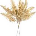 PASYOU Artificial Plants Christmas Decor, Gold Fake Flowers Shrubs Plastic Grass Leaves Indoor Outdoor Home Garden Party Hotel Verandah Wedding Event Faux DIY Decoration - 30 Inch Golden 2 Bunches
