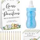 Roowest 512 Pcs Baby Shower Games Guess How Many Pacifiers Sign 100 Small Guessing Games 10 HB Pencils 750ml Milk Bottle 400 Acrylic Pacifiers Decoration for Guest Gender Reveal(Blue,Animal)