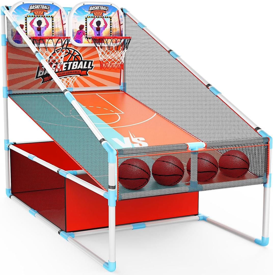 2-Player Arcade Basketball Game Set,Upgraded Indoor Hoop with LED Light Electronic Scoreboard 4 Balls,Carnival Games Sports Toys Kids 3-12 for Home Party Backyard Outdoor Boys Girls Toddlers Gifts (Orange)