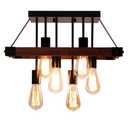 Farmhouse Semi Flush Mount Ceiling Light Fixture, Lights for Bedroom, Black Metal and Wood Kitchen Light Fixtures with 6 E26 Bulb Sockets, Hallway Light Fixtures, Lamps for Living Room