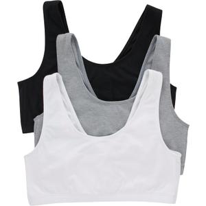 Hanes Women's Scoopneck Cotton Bralette Crop Top (3 Pack) (X-Large, Black/Concrete Heather/White)
