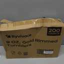 [200 Pack] 9oz Clear Plastic Cups with Gold Rimmed Sturdy & Food Safe Disposable Wine Glasses Party Wedding Cups Disposable Drinking Cups Plastic Cocktail Glasses for Wine, Juice & Cold Beverages