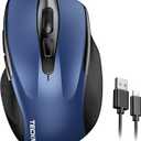 TECKNET Rechargeable Wireless Mouse, 2.4G Silent Quiet Click, 6 Adjustable 4800 DPI, Cordless Computer Mouse, Ergonomic Mouse for Laptop, 6 Buttons USB for Chromebook, Ergo Grip - Blue