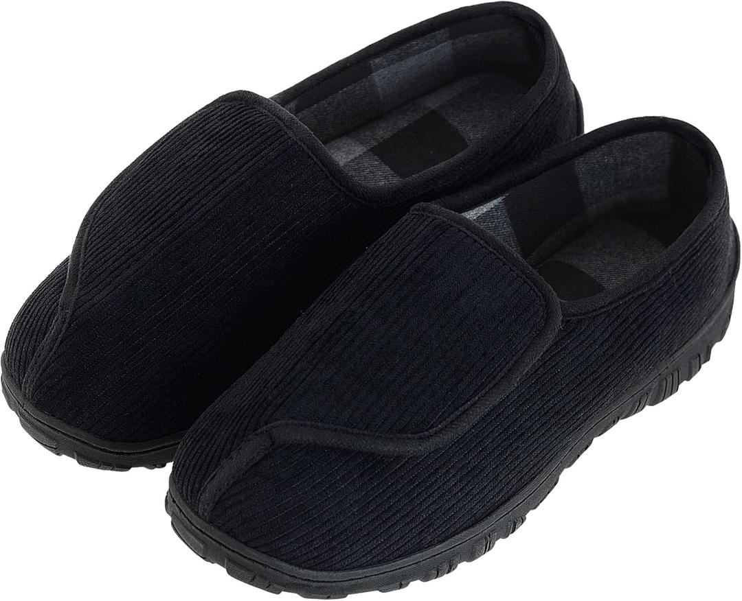 Mens Memory Foam Diabetic Slippers Extra Wide Comfy with Coral Fleece Lining for Arthritis Edema Swollen Feet House Shoes for Men (11 Wide, Black)