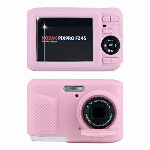 Frevyve Case for KODAK PIXPRO FZ45 Digital Camera Accessories, Soft Silicone Protective Case, Slim Fit Sleeve with Removable Lens Cover and Screen Protector, Lightweight, Anti-Scratch (Pink)