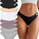 FINETOO Womens Cotton Underwear Sexy Stretch Bikini Panties Low Rise Hipster Ladies Soft V-Waist Cheeky, Size: L