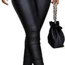 Leather Pants for Women High Waisted Skinny Tummy Control Thick Thermal Lined Stretch Sexy Push Up Pleather Leggings (All Black)
