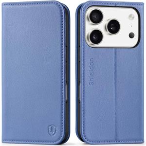 SHIELDON Case Wallet for iPhone 17 Pro 6.3" 2025 | Genuine Leather | Flip Magnetic Closure | RFID Blocking Credit Card Holder | Kickstand | Full Protection Cover | Wisteria Purple