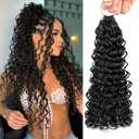 Human Crochet Hair Deep Wave Curly Feather Crochet Real Human Hair 22 Inch Reusable Invisible Knotless 100% Virgin Human Hair Crochet Bundles for Boho Braids 60g 50 Strands Natural Black