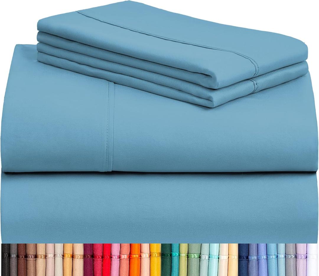 LuxClub Twin XL Sheets - Soft Twin Bed Sheets for Boys and Girls, 4 PC Deep Pockets 18" Eco Friendly Wrinkle Free Kids Fitted Sheets Machine Washable Hotel Bedding Silky Soft - Light Blue Twin XL