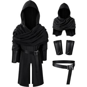 TOKYO REVENGERS Kids Medieval Renaissance Pirate Costume Knight Cosplay Outfit LARP Costume Accessories Set (10-11 Years, Black)