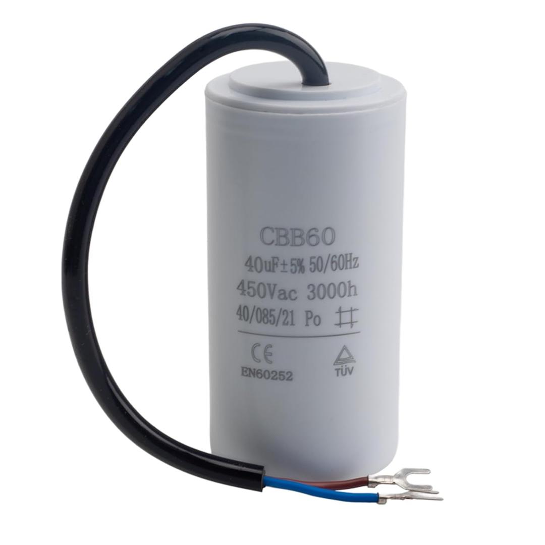 40UF MFD CBB60 Motor Run Capacitor 450VAC Volt Cylindrical 2 Leads for Motor Run, Air Compressor, Air Conditioner, Washing Machine, Water Pump, Fan, Pressure Washer