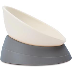 French Bulldog Food Bowl- Slanted Tilted Pug Food Water Bowl,Cat Bowl- Feeder for Frenchie/Shih Tzu/Flat Faced Small Dogs/Puppies/Cats (Grey, 2 Cup)