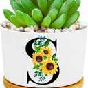 2 x Sunflower Succulent Plant Pots 3 Inch Ceramic Cactus Flower Pots Personalized Initials S Sunflower Gifts for Women Mom Sister,Birthday Housewarming,Wedding,Window Garden Desk Decor