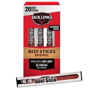 Jack Link's Beef Sticks, Original - Protein Snack, Meat Stick with 6g of Protein, Meat Snack Sticks Made with 100% Beef, Keto Friendly, Individually Wrapped - 0.92 Oz. (20 Count) 