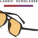 PORADAY Retro Aviator Sunglasses for Women Men Trendy Classic 70s Square Frame Sun Glasses Vintage Aviators Shades (Black/Orange)