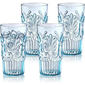 BELLAFORTE Shatterproof Plastic Tall Tumbler, Set of 4, 23oz - Unbreakable Drinking Glasses - Flower Beach Glasses Drinking for Gifting, Parties, Poolside, Home - Dishwasher Safe - BPA Free