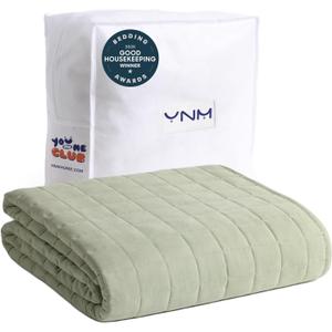 YnM Exclusive Weighted Blanket, Soothing Cotton/Polyester, Smallest Compartments, Bed Blanket for One Person of 140lbs, Ideal for Queen/King Bed (60x80 Inches, 15 Pounds, Avocado/White Reversible)