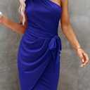 PRETTYGARDEN Women's Summer One Shoulder Mini Short Dresses Irregular Hem Belted Fitted Spring Cocktail Party Dress (S)