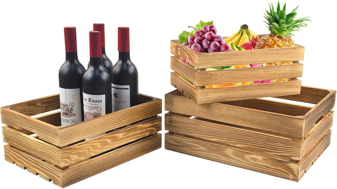3 PCS Decorative Nesting Wooden Crates for Storage Display 3 Sizes Large & Small Pine Wood Crate Box Rustic Farmhouse Style Containers with Handles for Home Organization