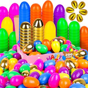 100 Pack 3 Inch Large Fillable Plastic Easter Eggs Bulk Include 6 Surprise Golden Eggs, Bright Color Empty Easter Eggs for Easter Hunts, Basket Stuffers Fillers, Easter Party Favors Classroom Prize