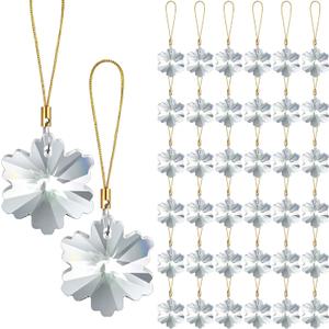XunYee 36 Pcs Crystal Glass Christmas Balls Ornaments, 1.18" Mini Hanging Crystal Prism Xmas Tree Decorations Pendants for Home Wedding Birthday Party Holiday Decorations(Clear,Snowflake Style)