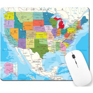 TSSOHU USA Map Mouse Pad Non-Slip Rubber Base Gaming MousePads for Computers Laptop Office, Computer Mouse Pad for Wireless Mouse, 9.5""x7.9""x0.12"" Inch(240mm x 200mm x 3mm), WMJMP2429