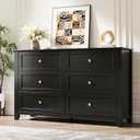 GarveeHome 6 Drawer Dresser for Bedroom, Black Dresser with Deep Drawers & Metal Knobs, Large Modern Wooden Chests of Drawers for Entryway, Hallway