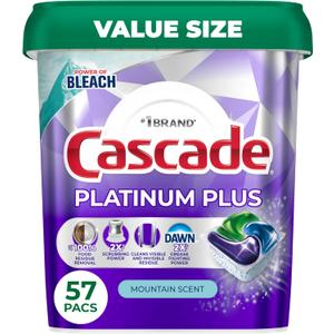 Cascade Platinum Plus Dishwasher Pods, Dishwasher Detergent, Dish Detergent Soap, Mountain, 57 Count