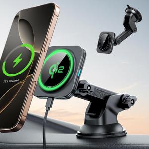 ESR for Qi2 15W MagSafe Car Mount Charger, Qi2-Certified MagSafe Car Charger, Dashboard/Windshield Magnetic Wireless Charging, Car Phone Mount for iPhone 16/15/14/13/12, S25, Fast Charging, Black (Qi2 15W - Windshield/Dashboard Mount)