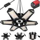 LIVOWALNY LED Work Light Compatible with Milwaukee 18V Battery, 68W 6800LM LED Garage Flood Lights with 6+1 Deformable Panels, Battery Powered Pendant Ceiling Light for Shed Workshop Garage Home