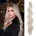 Tape in Hair Extensions, 10 Pcs Invisible Tape in Hair Extensions, 20Inch Blonde Tape in Hair Extensions Synthetic, Curly Wavy Hair Tape in Extensions for Party, Music Festival, Daily Use (60#)