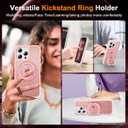 for iPhone 13 Pro Case 6.1 Inches 360Rotatable Magnetic Ring Invisible Stand,[Compatible with Mag-Safe] Military Shockproof Frosted Translucent Case,Pink