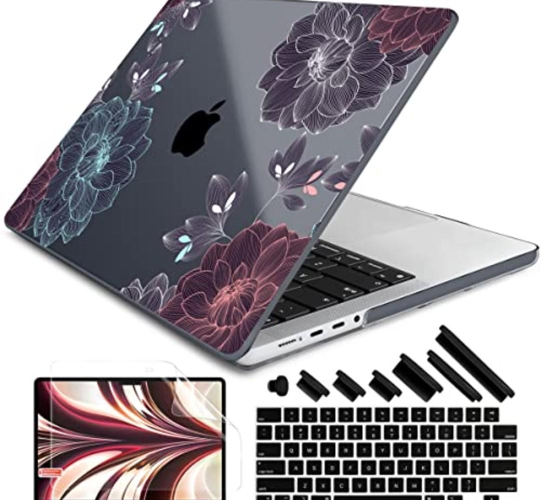 DONGKE for M4 MacBook Pro 16 Inch Case 2024 2023 2021 A3403 A3186 M3 A2991 M2 A2780 M1 A2485 Pro/Max Chip, Plastic Hard Shell Case & Keyboard Cover for Mac Pro 16 with Touch ID, Dahlia Flowers