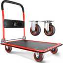 Push Cart Dolly by Wellmax, Moving Platform Hand Truck, Foldable for Easy Storage and 360 Degree Swivel Wheels with 330lb Weight Capacity, Red Color