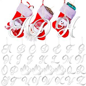 30 Pieces Christmas Stocking Tags Stocking Letter Signs Gift Tags Acrylic Letter Ornament Acrylic Paw Ornament Christmas Stocking Letter Tags for Christmas Stocks Decor (Sliver)
