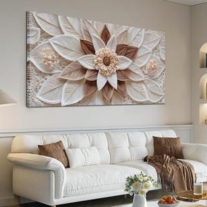 ORKARLUMENT Boho Floral Wall Art White and Brown Canvas Prints 24"X48"