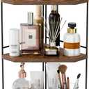 Corner Bathroom Counter Organizer, 3-Tier Wood Countertop Organizer for Perfume, Makeup Storage, Skincare Organizers for Vanity, Counter Corner Shelf for Kitchen, Bathroom, Dresser (Rustic Brown)