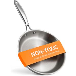 Ziruma Non-Toxic 9.5" Surgical Grade Stainless Steel Frying Pan, Fully Clad for Fast & Even Heat, PFOA-Free, Induction Compatible, Oven Safe to 500F