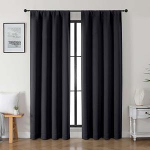 Gwine Black Blackout Curtains for Bedroom 84 inches Long 2 Panels, Solid Thermal Insulated Noise Reducing Light Blocking Window Curtains Drapes for Living Room, Each 40Wx84L