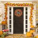 Sggvecsy Fall Wreath 20'' Autumn Front Door Harvest with Small Pumpkin Berry Round Leaves Decorations for Outside Indoor Wall Window Festival Thanksgiving Decor(Orange)