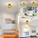 Green Globe Glass Semi Flush Mount Small Hall Ceiling Light, Modern Gold Lighting for Kitchen, Bedroom, Hallway, Porch