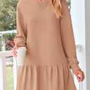 PRETTYGARDEN Womens Patchwork Sweatshirt Dress 2025 Fall Casual Long Sleeve Crewneck Pullover Cute Babydoll Mini Dresses (Nude Pink,X-Large) (XL)