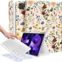 for iPad Air 11 inch case with Keyboard M3/M2, Air 5th/4th Generation 10.9, Pro 11 Case with Pencil Holder Folio Women Girl Cute Kawaii for Apple Tablet Cover Air 11 M3/M3, Vintage Flowers