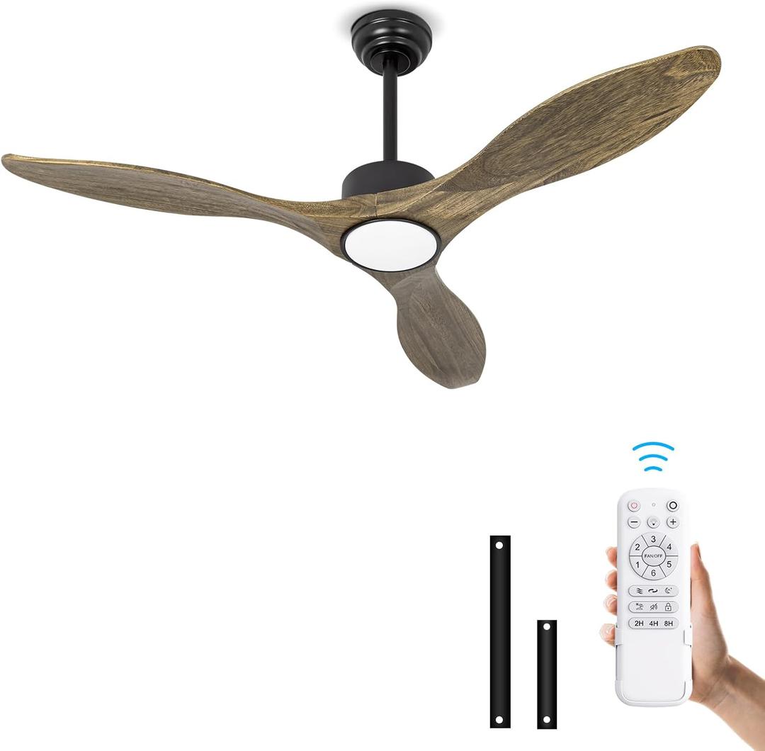 Ceiling Fans with Lights Remote 52inch Solid Amber Color Wood Fan Timing 6Speeds Silent Reversible DC Motor 3CCT LED Light with Memory Lighting Function Indoor Outdoor Fan Farmhouse Bedroom