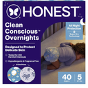 The Honest Company Comfort Dry Disposable Overnight Diapers for Sensitive Skin, Hypoallergenic, Baby Cozy Cloud and Star Signs Design Club Box Size 5 (27 lbs) 40 Count